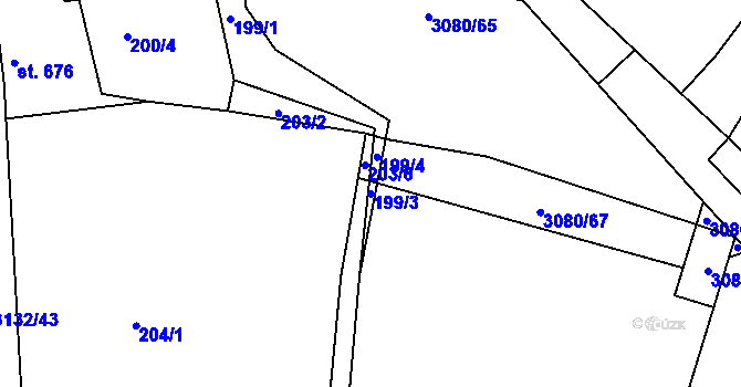 Parcela st. 199/3 v KÚ Ivančice, Katastrální mapa