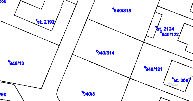 Parcela st. 940/314 v KÚ Ivančice, Katastrální mapa