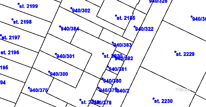 Parcela st. 2220 v KÚ Ivančice, Katastrální mapa