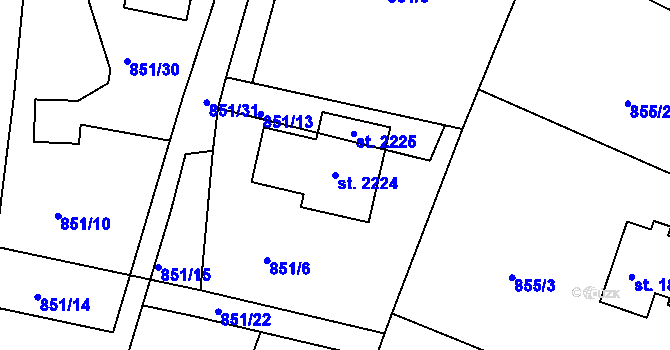 Parcela st. 2224 v KÚ Ivančice, Katastrální mapa