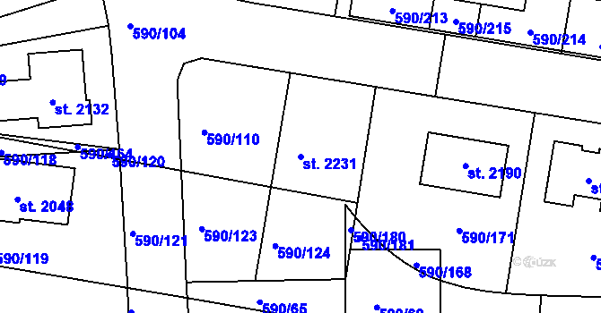 Parcela st. 2231 v KÚ Ivančice, Katastrální mapa