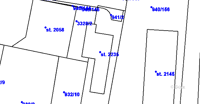 Parcela st. 2235 v KÚ Ivančice, Katastrální mapa