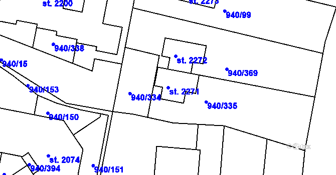 Parcela st. 2271 v KÚ Ivančice, Katastrální mapa