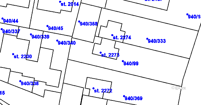 Parcela st. 2273 v KÚ Ivančice, Katastrální mapa