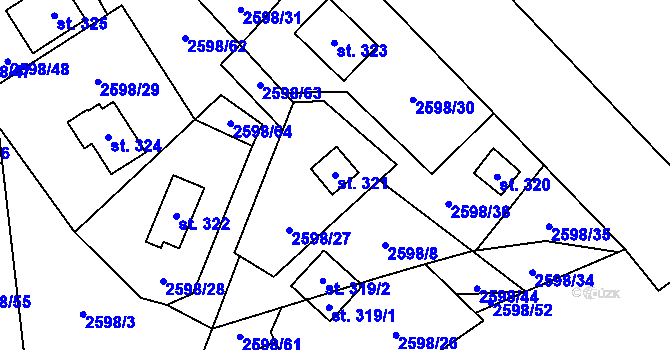Parcela st. 321 v KÚ Kounické Předměstí, Katastrální mapa