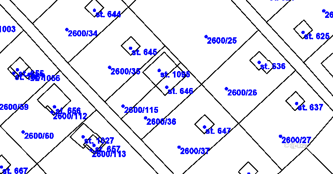 Parcela st. 646 v KÚ Kounické Předměstí, Katastrální mapa