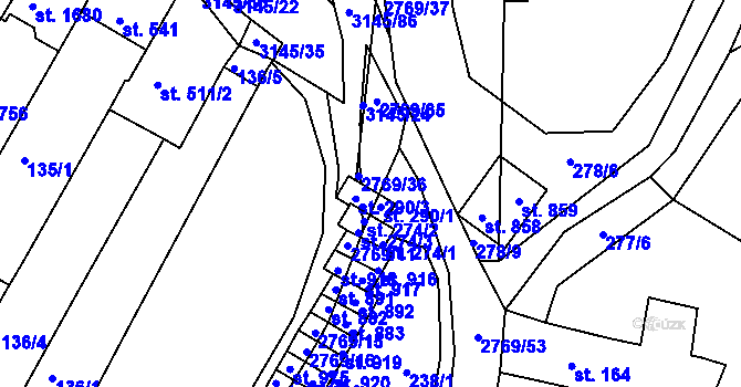 Parcela st. 290/2 v KÚ Kounické Předměstí, Katastrální mapa