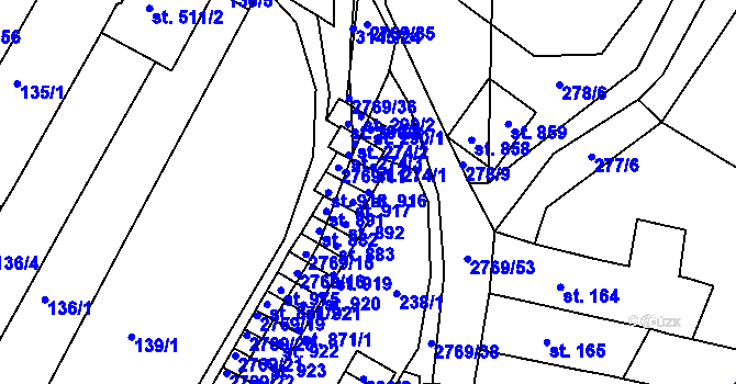 Parcela st. 916 v KÚ Kounické Předměstí, Katastrální mapa