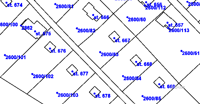 Parcela st. 2600/83 v KÚ Kounické Předměstí, Katastrální mapa