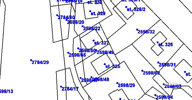 Parcela st. 2598/49 v KÚ Kounické Předměstí, Katastrální mapa