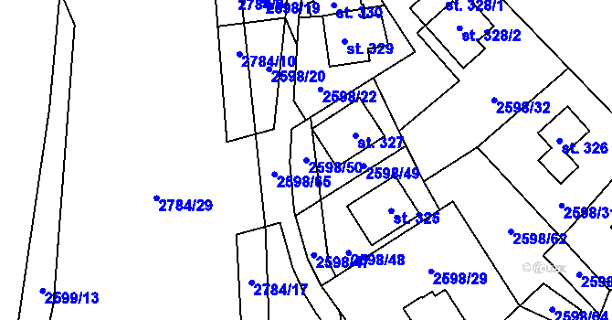 Parcela st. 2598/50 v KÚ Kounické Předměstí, Katastrální mapa
