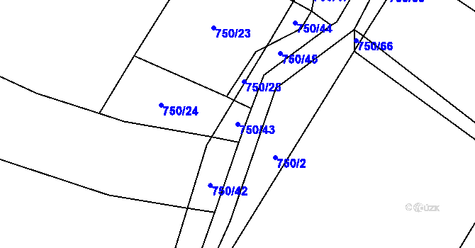 Parcela st. 750/43 v KÚ Kounické Předměstí, Katastrální mapa