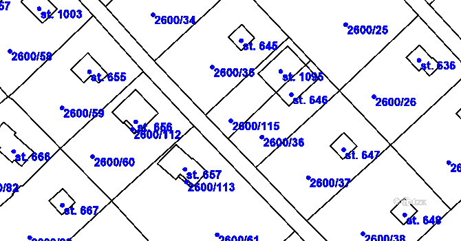 Parcela st. 2600/115 v KÚ Kounické Předměstí, Katastrální mapa