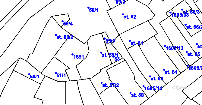 Parcela st. 59/1 v KÚ Němčice u Ivančic, Katastrální mapa