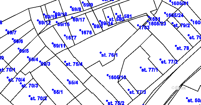 Parcela st. 76/1 v KÚ Němčice u Ivančic, Katastrální mapa
