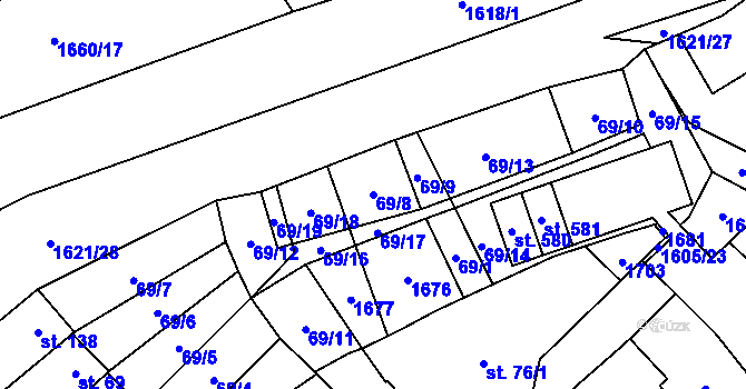 Parcela st. 69/8 v KÚ Němčice u Ivančic, Katastrální mapa