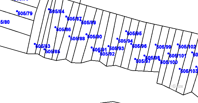 Parcela st. 505/92 v KÚ Němčice u Ivančic, Katastrální mapa