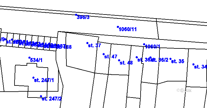 Parcela st. 47 v KÚ Alexovice, Katastrální mapa
