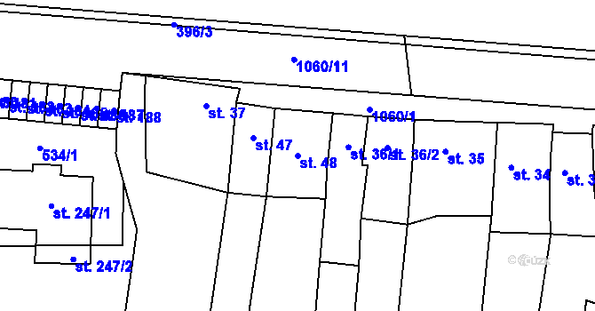 Parcela st. 48 v KÚ Alexovice, Katastrální mapa