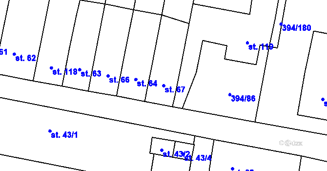 Parcela st. 67 v KÚ Alexovice, Katastrální mapa