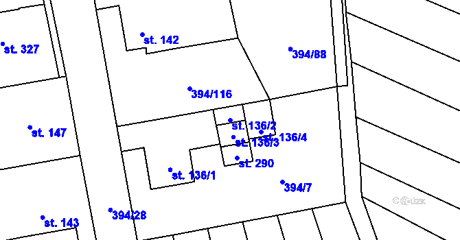 Parcela st. 136/2 v KÚ Alexovice, Katastrální mapa