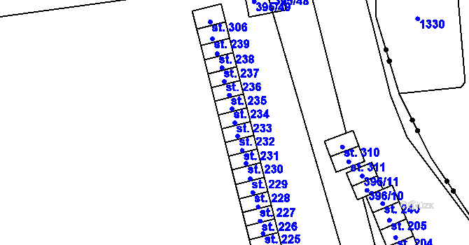 Parcela st. 233 v KÚ Alexovice, Katastrální mapa