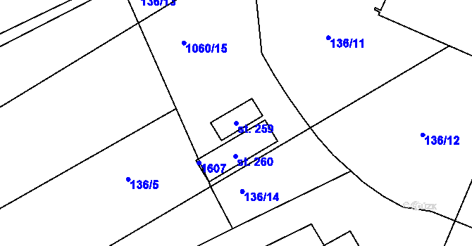 Parcela st. 259 v KÚ Alexovice, Katastrální mapa