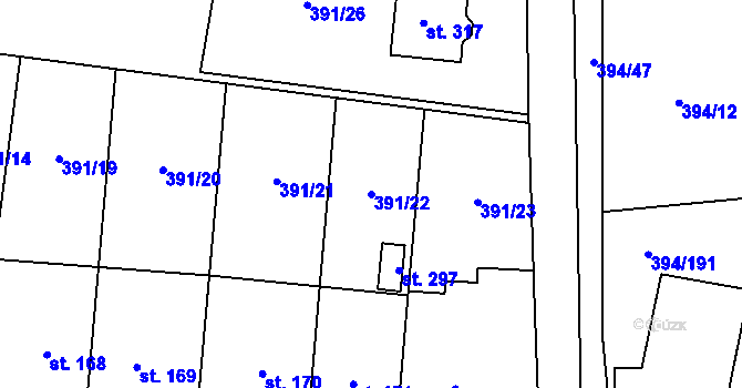 Parcela st. 391/22 v KÚ Alexovice, Katastrální mapa