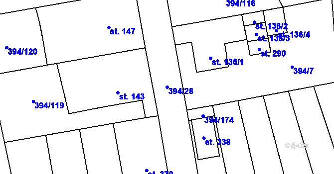 Parcela st. 394/28 v KÚ Alexovice, Katastrální mapa