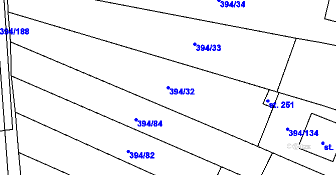 Parcela st. 394/32 v KÚ Alexovice, Katastrální mapa