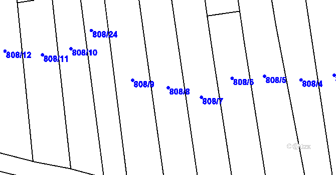 Parcela st. 808/8 v KÚ Alexovice, Katastrální mapa