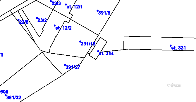 Parcela st. 314 v KÚ Alexovice, Katastrální mapa