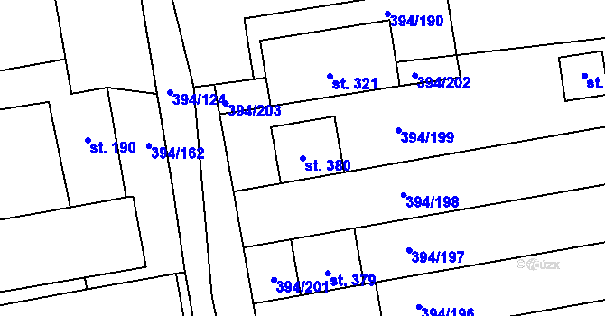 Parcela st. 380 v KÚ Alexovice, Katastrální mapa