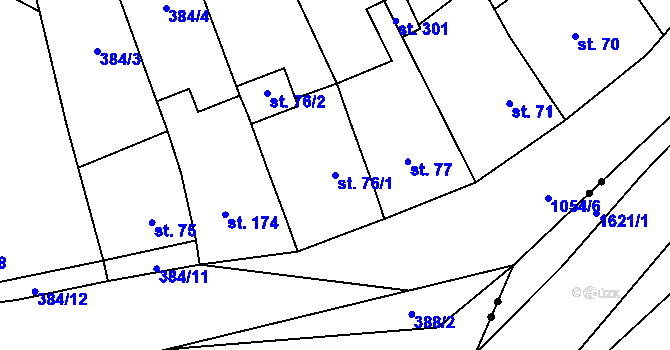 Parcela st. 76/1 v KÚ Alexovice, Katastrální mapa