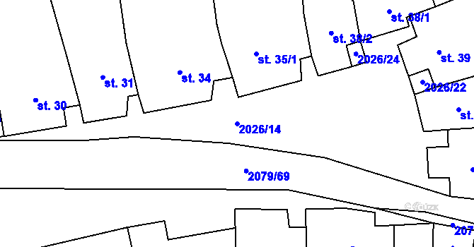 Parcela st. 2026/14 v KÚ Letkovice, Katastrální mapa