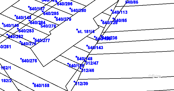 Parcela st. 540/143 v KÚ Letkovice, Katastrální mapa