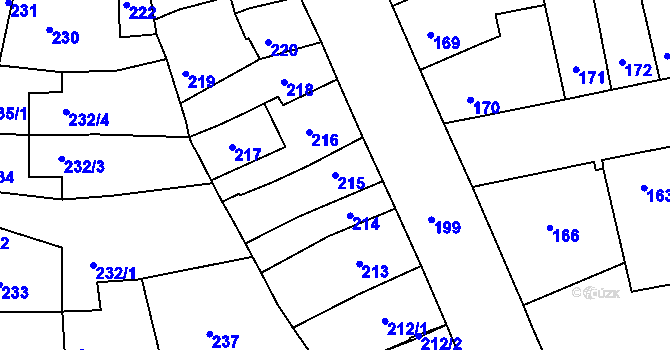 Parcela st. 215 v KÚ Ivanovice na Hané, Katastrální mapa