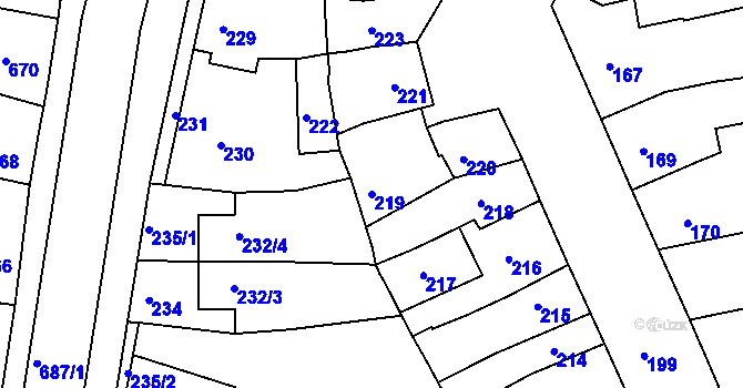 Parcela st. 219 v KÚ Ivanovice na Hané, Katastrální mapa