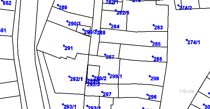 Parcela st. 287 v KÚ Ivanovice na Hané, Katastrální mapa