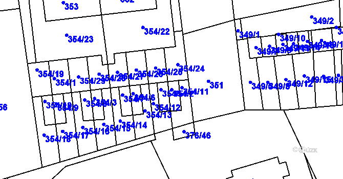 Parcela st. 354/2 v KÚ Ivanovice na Hané, Katastrální mapa