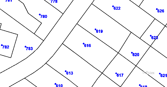 Parcela st. 616 v KÚ Ivanovice na Hané, Katastrální mapa