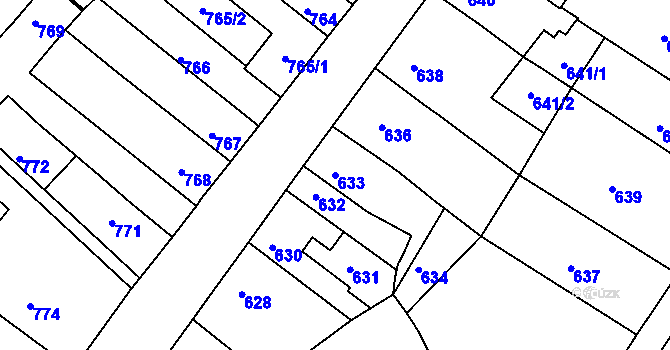 Parcela st. 633 v KÚ Ivanovice na Hané, Katastrální mapa