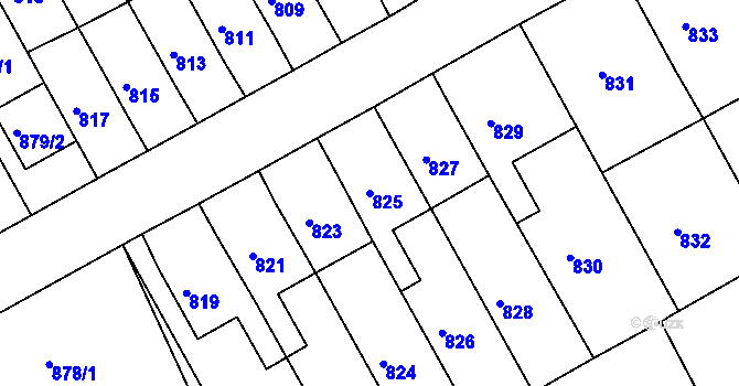 Parcela st. 825 v KÚ Ivanovice na Hané, Katastrální mapa