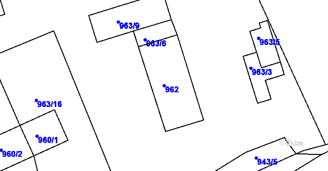 Parcela st. 962 v KÚ Ivanovice na Hané, Katastrální mapa