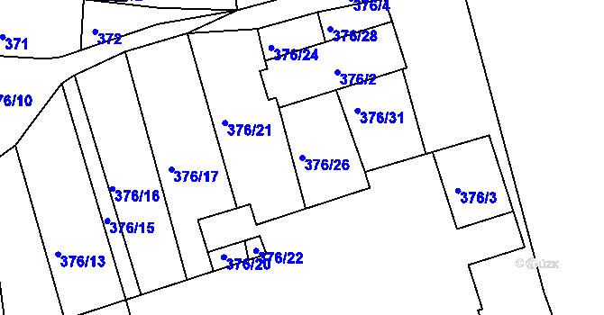 Parcela st. 376/26 v KÚ Ivanovice na Hané, Katastrální mapa