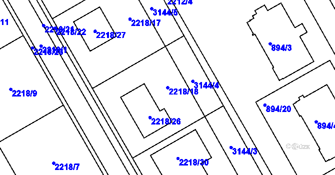 Parcela st. 2218/18 v KÚ Ivanovice na Hané, Katastrální mapa