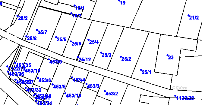 Parcela st. 25/3 v KÚ Ivanovice, Katastrální mapa
