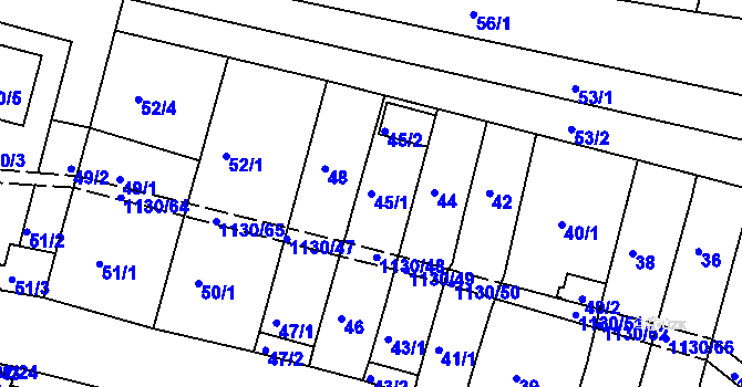 Parcela st. 45/1 v KÚ Ivanovice, Katastrální mapa