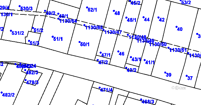 Parcela st. 47/1 v KÚ Ivanovice, Katastrální mapa