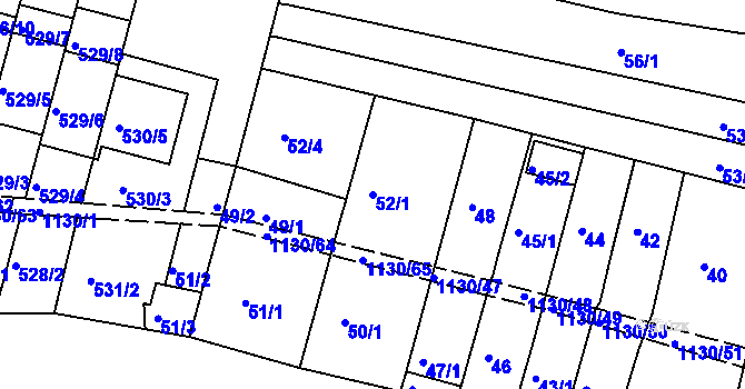 Parcela st. 52/1 v KÚ Ivanovice, Katastrální mapa